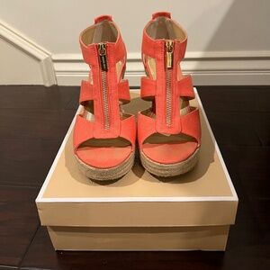Michael Kors Damita Platform Wedge Sandals in Pink Grapefruit
